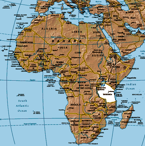 A map of Africa which highlights Tanzania